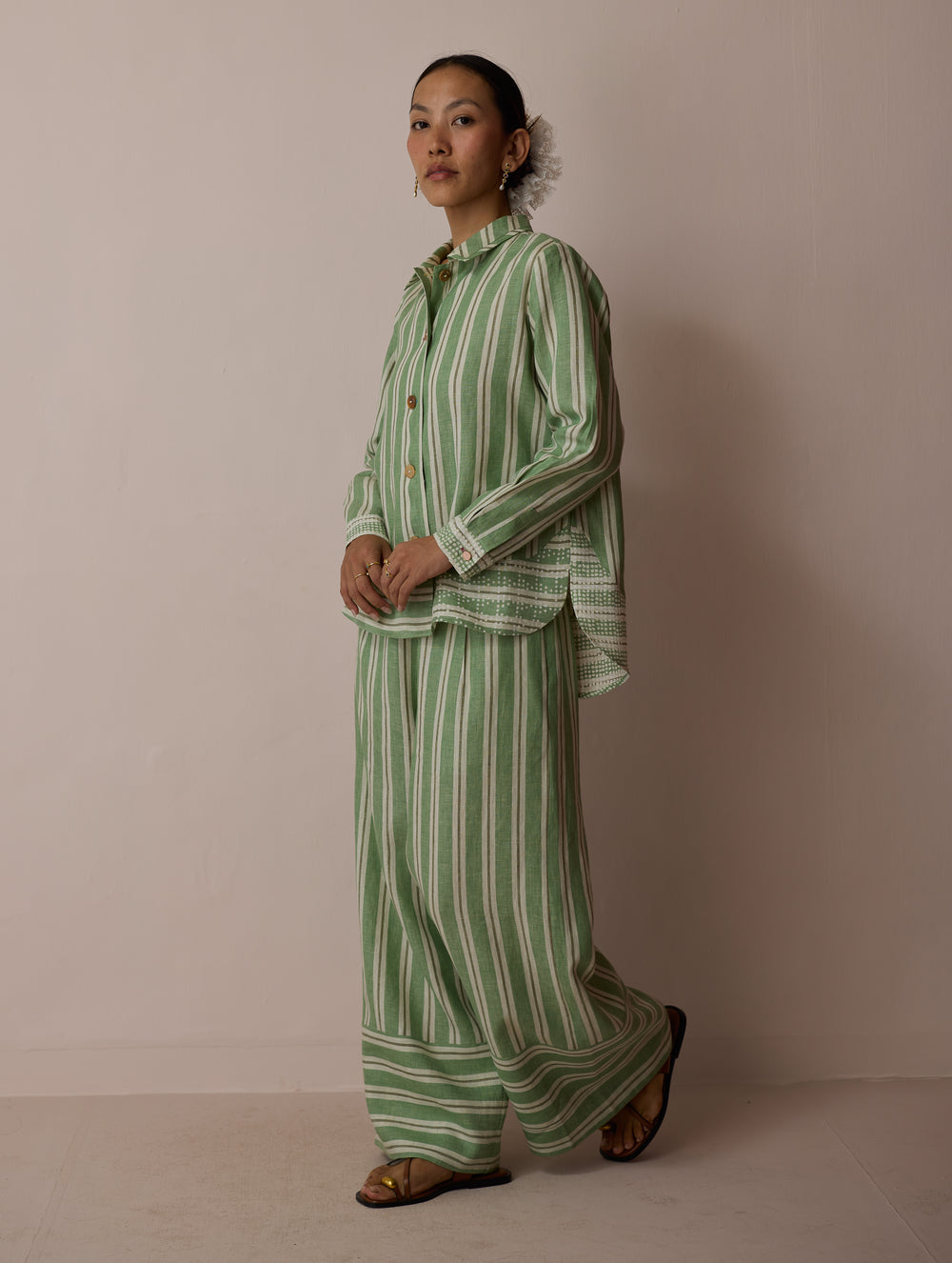 Erra Block-Printed Linen Co-ord Set - Fern