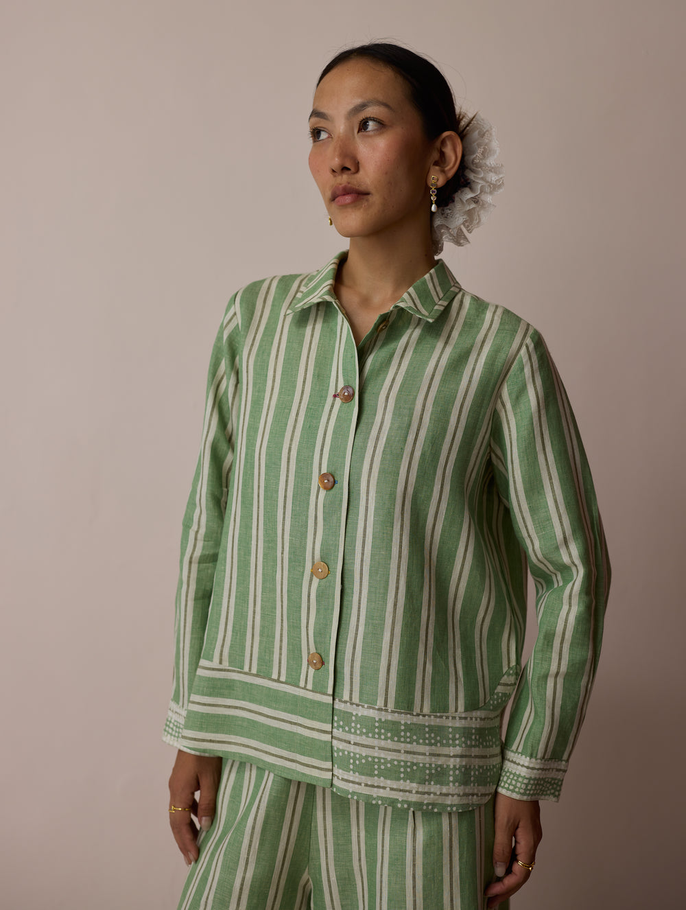 Erra Block-Printed Linen Co-ord Set - Fern