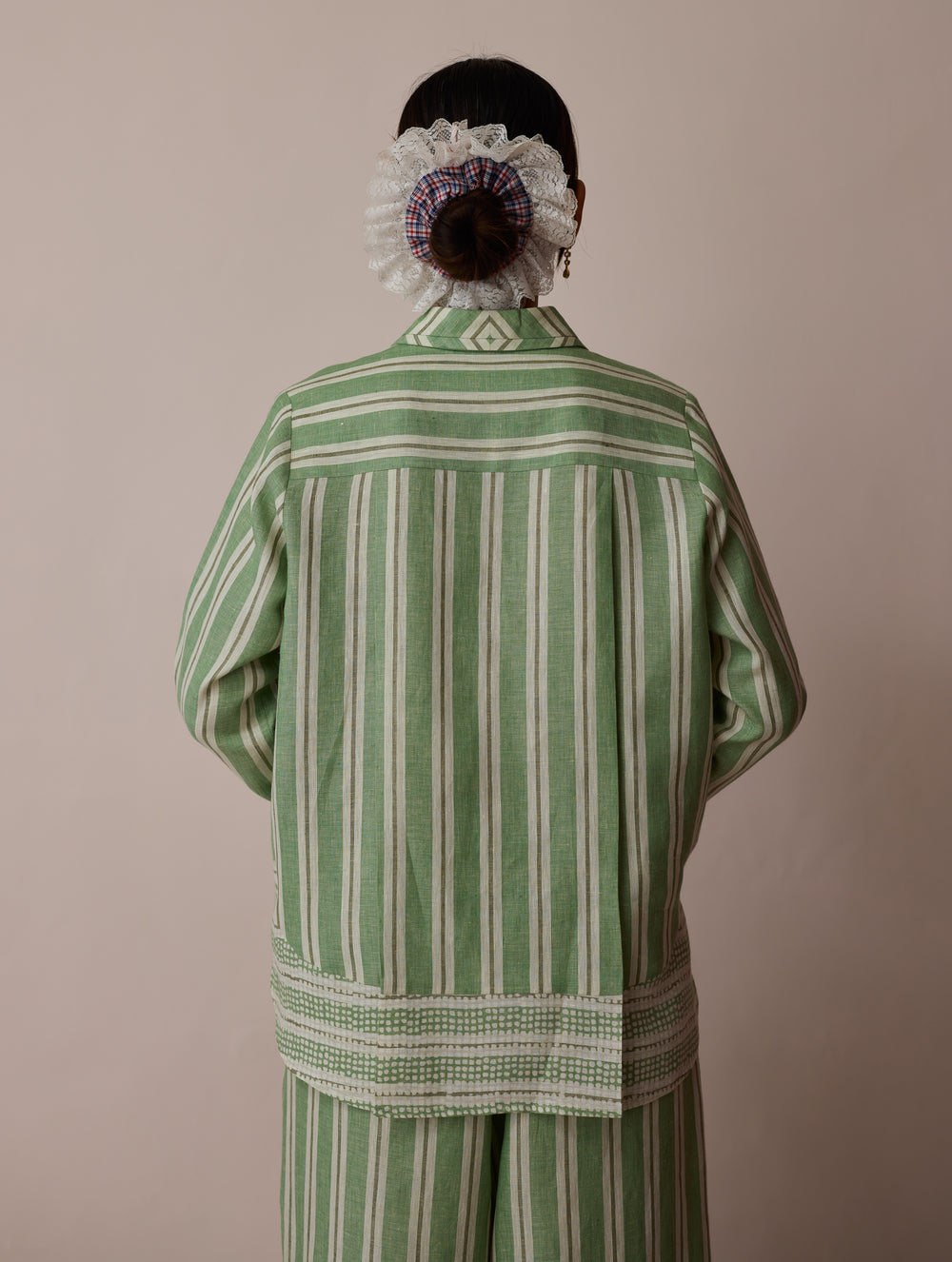 Erra Block-Printed Stripe Linen Shirt - Fern
