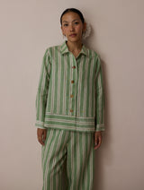 Erra Block-Printed Stripe Linen Shirt - Fern