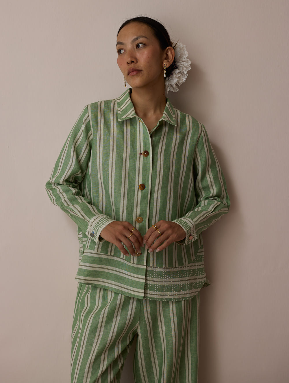 Erra Block-Printed Linen Co-ord Set - Fern