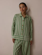 Erra Block-Printed Stripe Linen Shirt - Fern