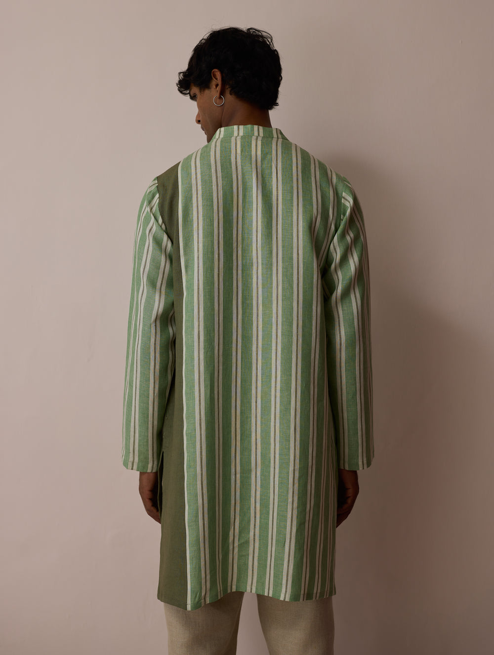 Haka Patchwork Linen Kurta - Fern