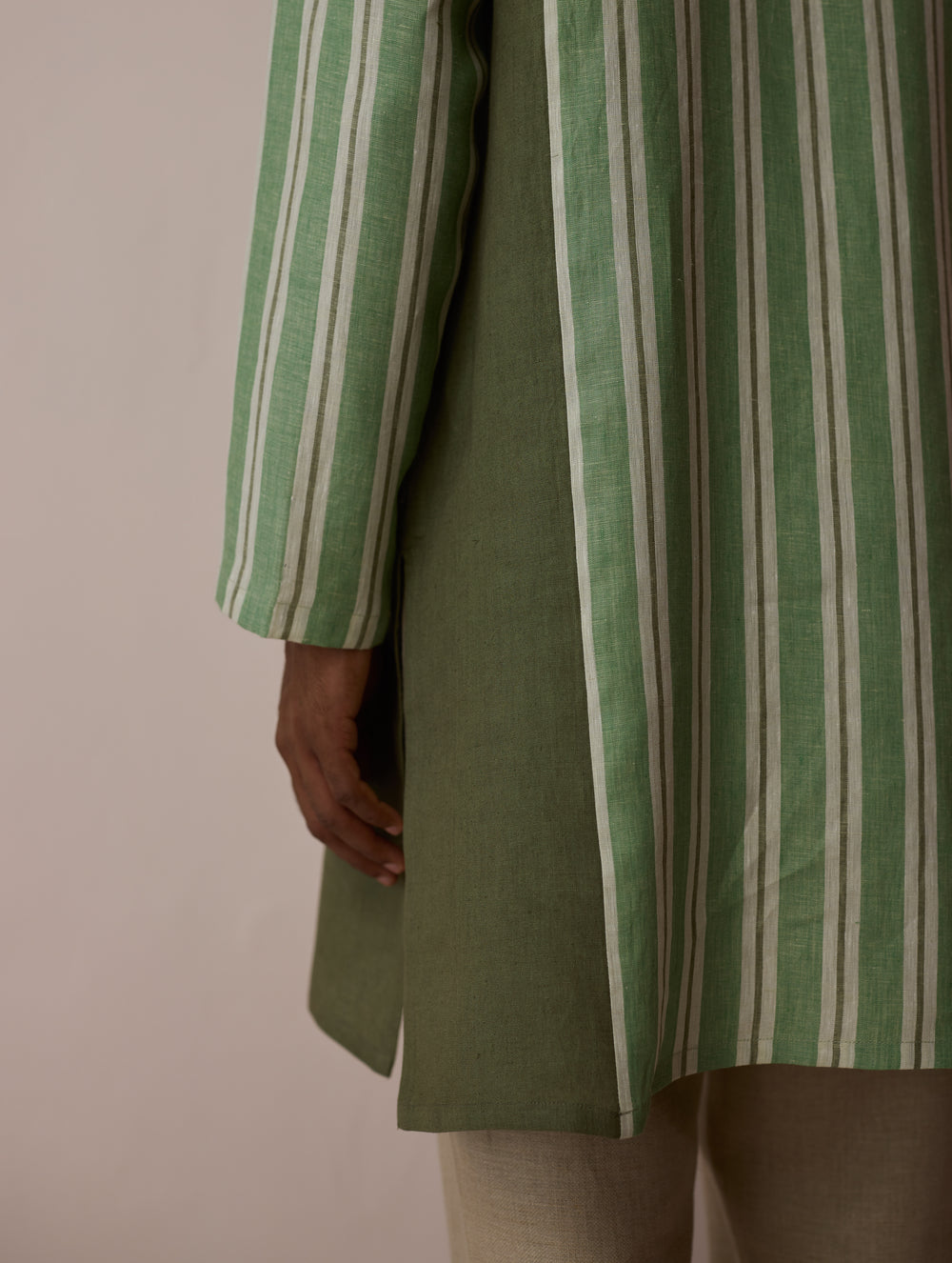 Haka Patchwork Linen Kurta - Fern