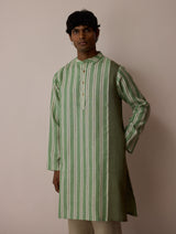 Haka Patchwork Linen Kurta - Fern