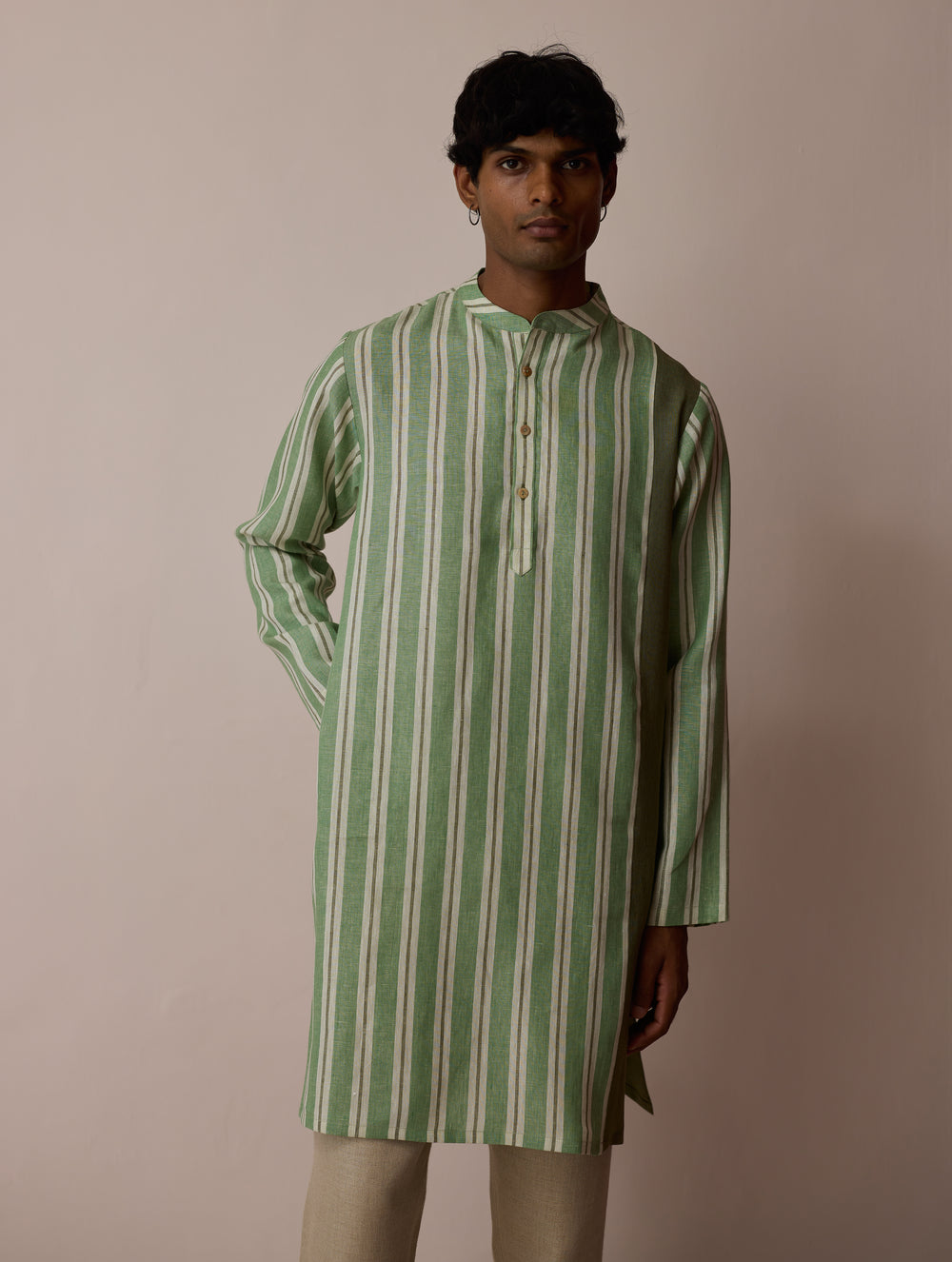 Haka Patchwork Linen Kurta - Fern