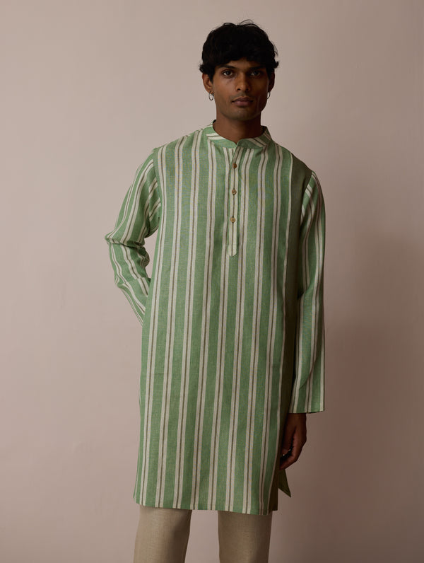 Haka Patchwork Linen Kurta - Fern