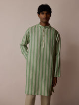Haka Patchwork Linen Kurta - Fern