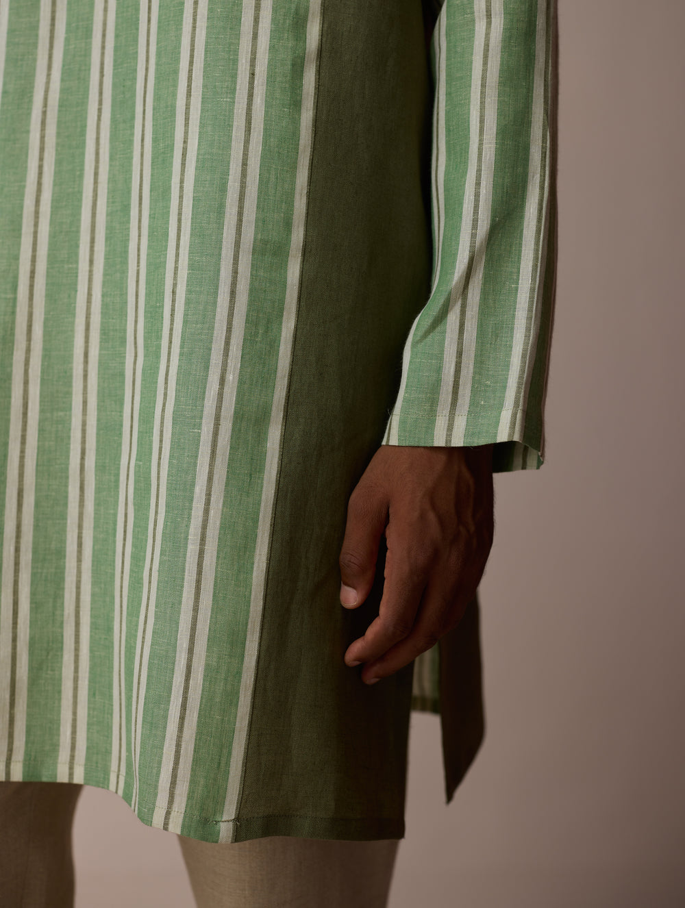 Haka Patchwork Linen Kurta - Fern