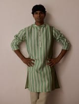 Haka Patchwork Linen Kurta - Fern