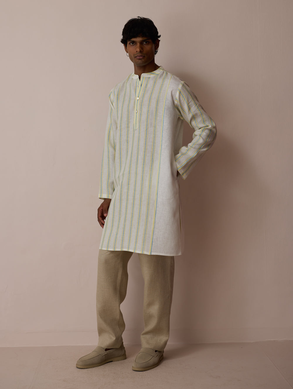 Haka Patchwork Linen Kurta - Ivory