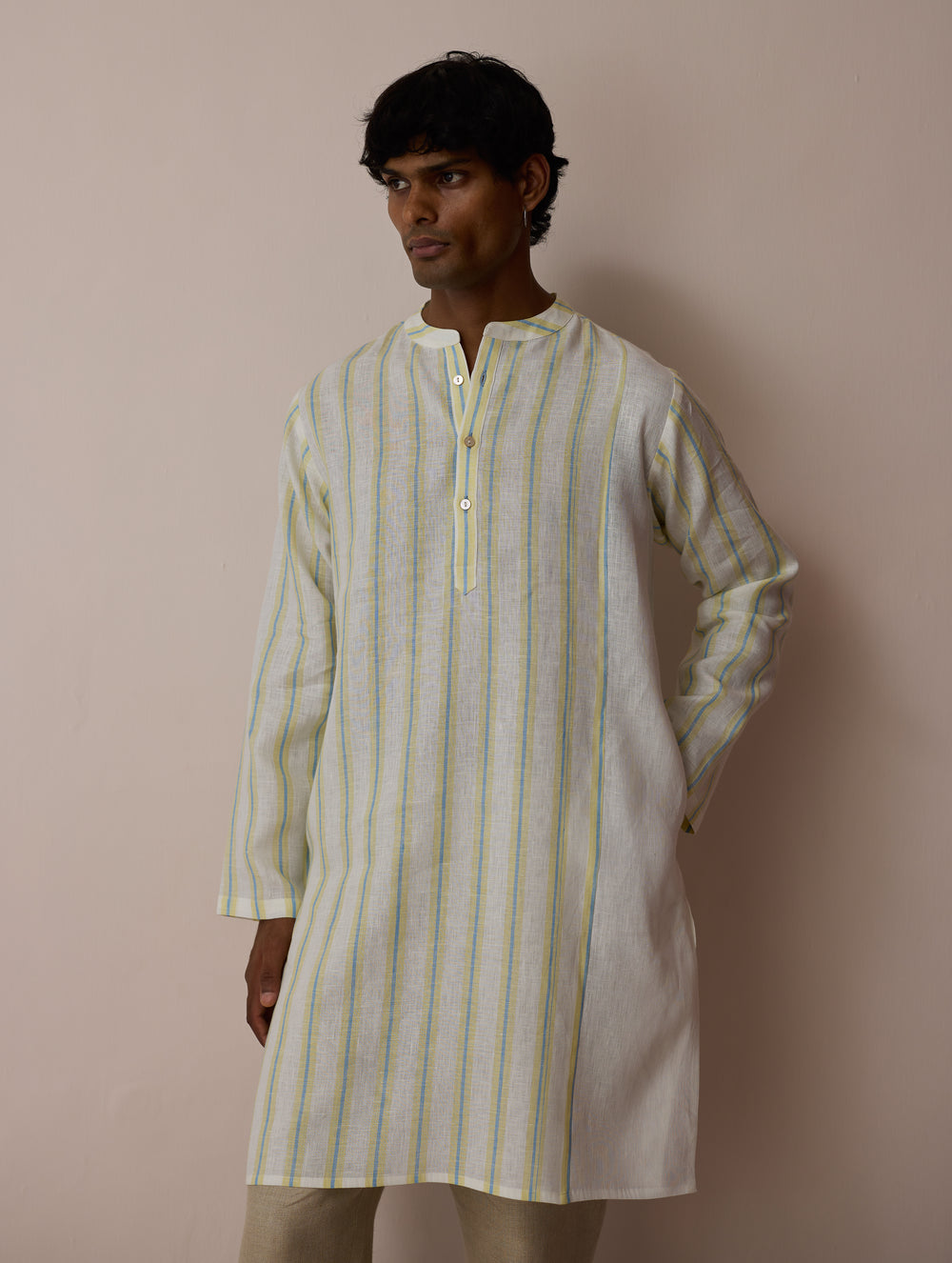 Haka Patchwork Linen Kurta - Ivory