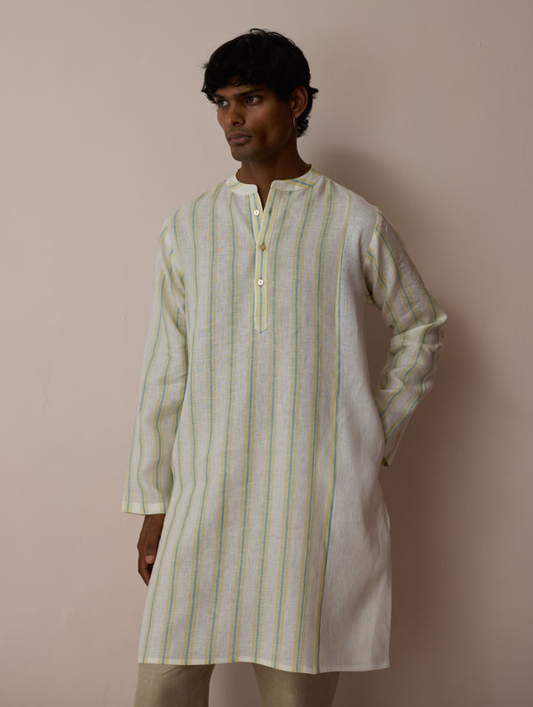 Haka Patchwork Linen Kurta - Ivory