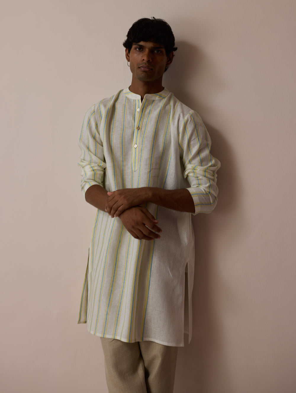 Haka Patchwork Linen Kurta - Ivory