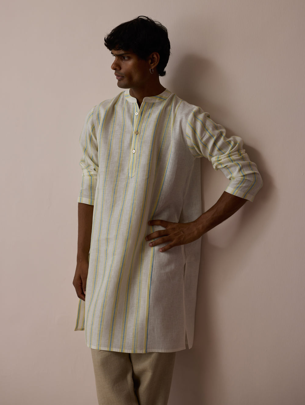 Haka Patchwork Linen Kurta - Ivory