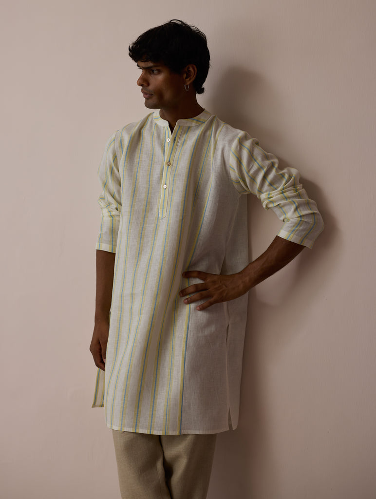 Haka Patchwork Linen Kurta - Ivory
