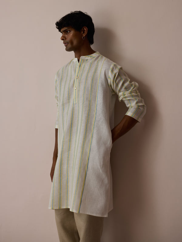 Haka Patchwork Linen Kurta - Ivory