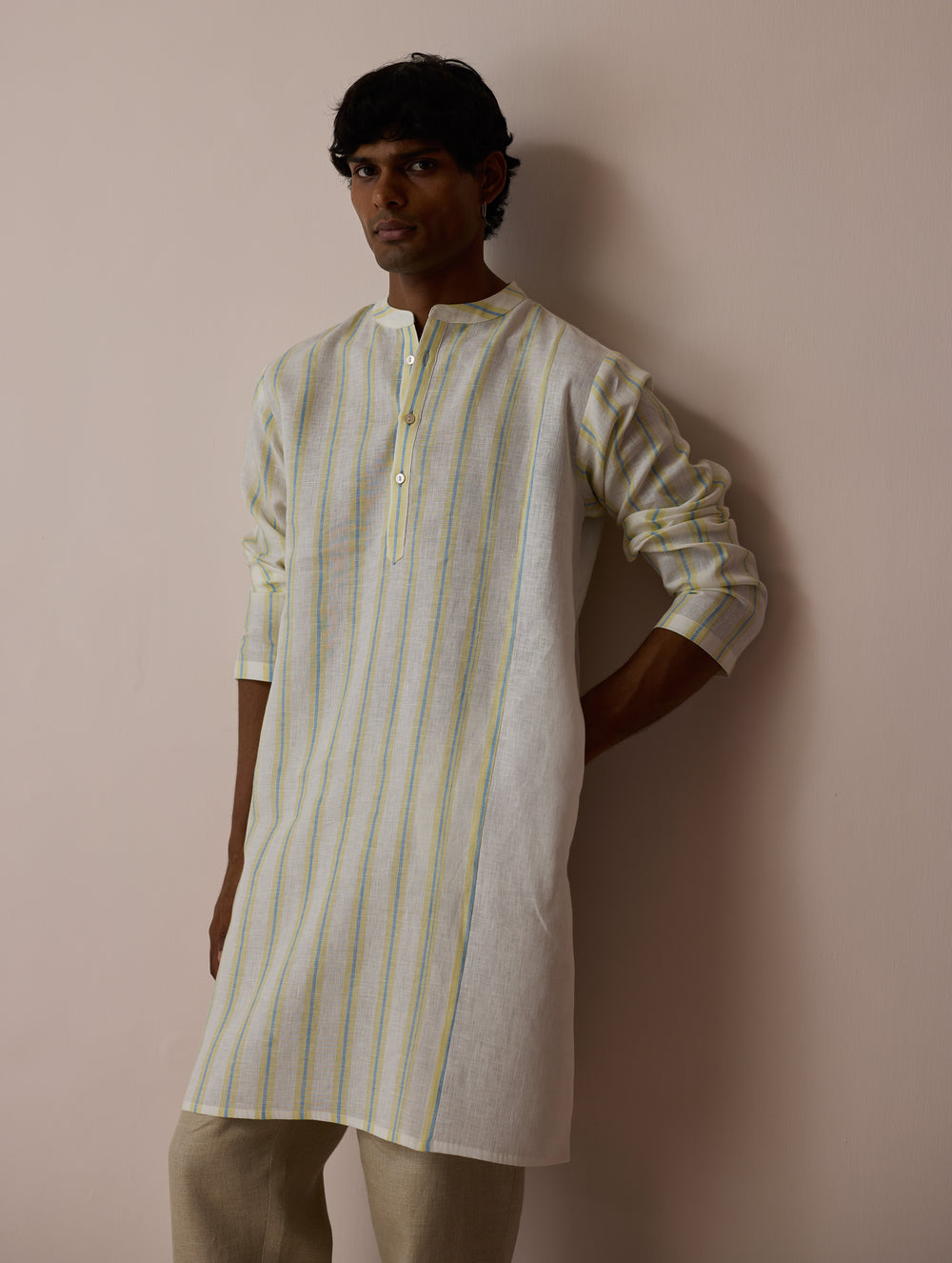 Haka Patchwork Linen Kurta - Ivory