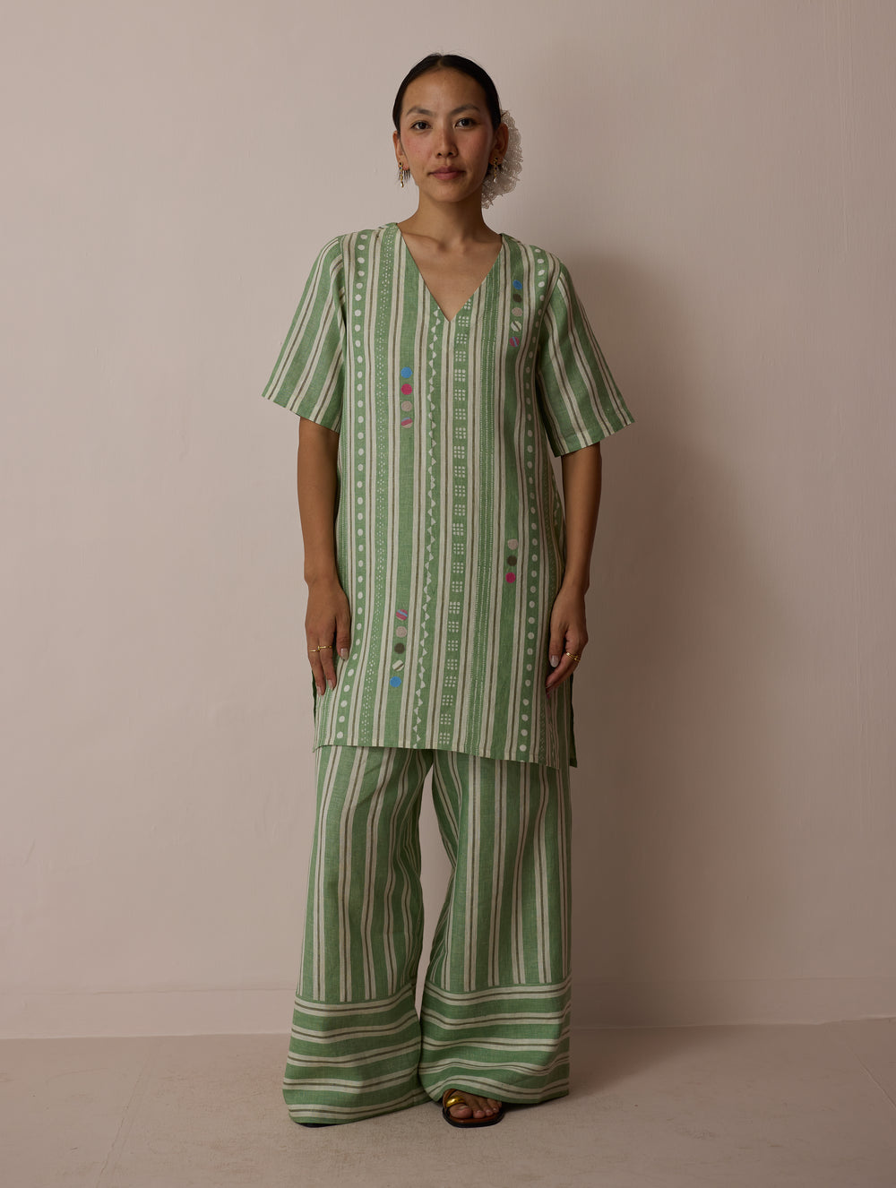 Selle Linen Applique Kurta Set - Fern