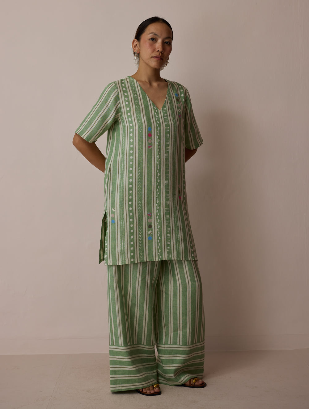 Selle Linen Applique Kurta Set - Fern