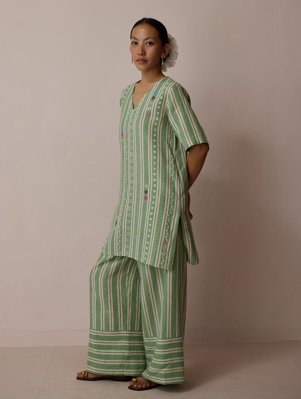 Selle Linen Applique Kurta Set - Fern