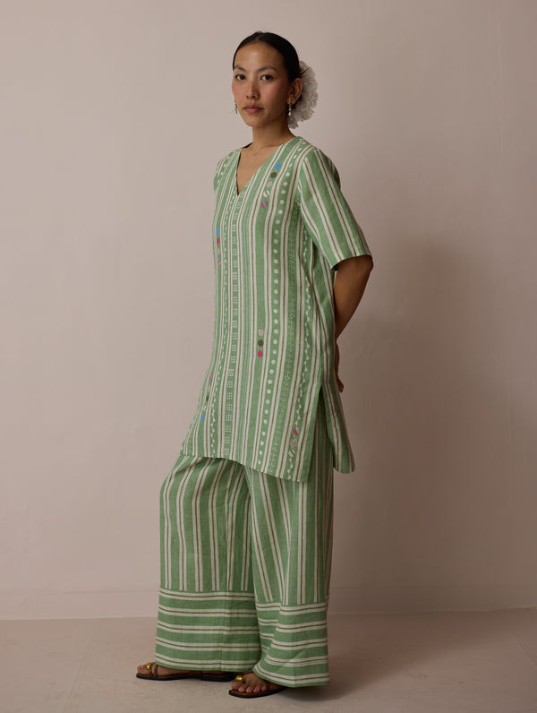 Selle Linen Applique Kurta Set - Fern