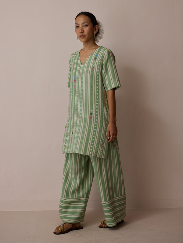 Selle Linen Applique Kurta Set - Fern