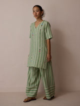 Selle Linen Stripe Applique Kurta - Fern