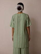 Selle Linen Stripe Applique Kurta - Fern