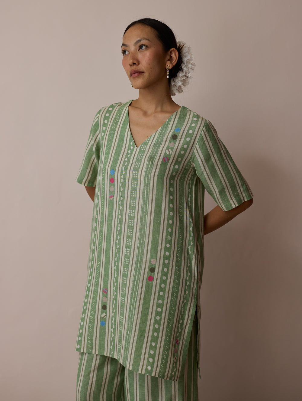 Selle Linen Applique Kurta Set - Fern