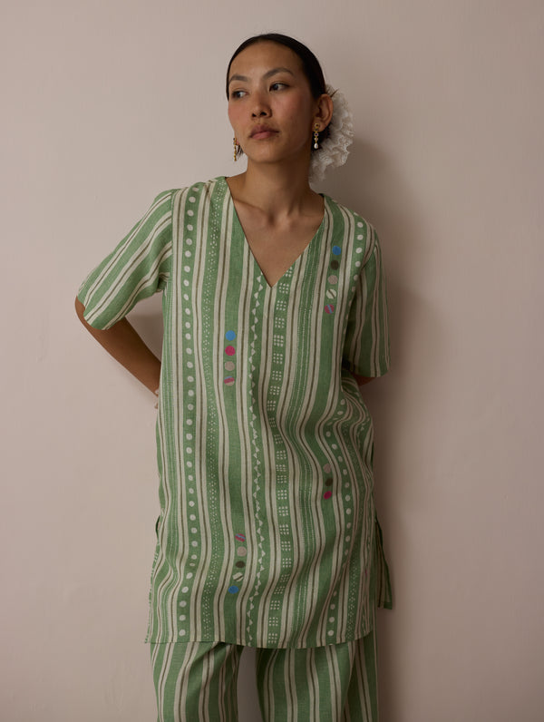 Selle Linen Applique Kurta Set - Fern