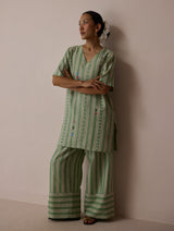 Selle Linen Applique Kurta Set - Fern