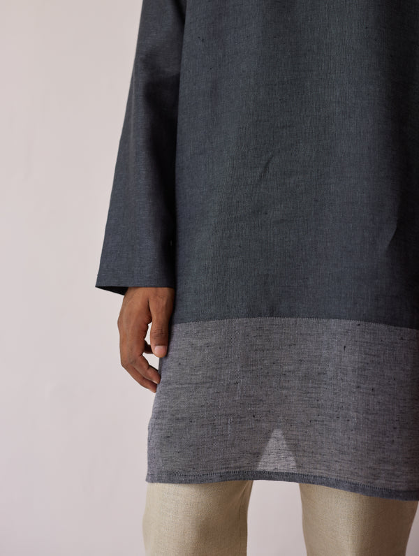 Yasi Linen Kurta with Sheer Linen Panel - Charcoal