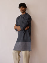 Yasi Linen Kurta with Sheer Linen Panel - Charcoal