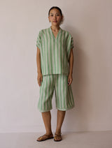 Ena Stripe Linen Jorts - Fern