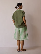 Ena Stripe Linen Jorts - Fern