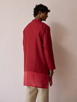 Yasi Linen Kurta with Sheer Linen Panel - Heirloom Red