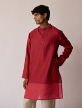 Yasi Linen Kurta with Sheer Linen Panel - Heirloom Red