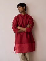 Yasi Linen Kurta with Sheer Linen Panel - Heirloom Red