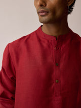 Yasi Linen Kurta with Sheer Linen Panel - Heirloom Red