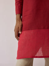 Yasi Linen Kurta with Sheer Linen Panel - Heirloom Red