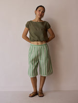 Ena Stripe Linen Jorts - Fern