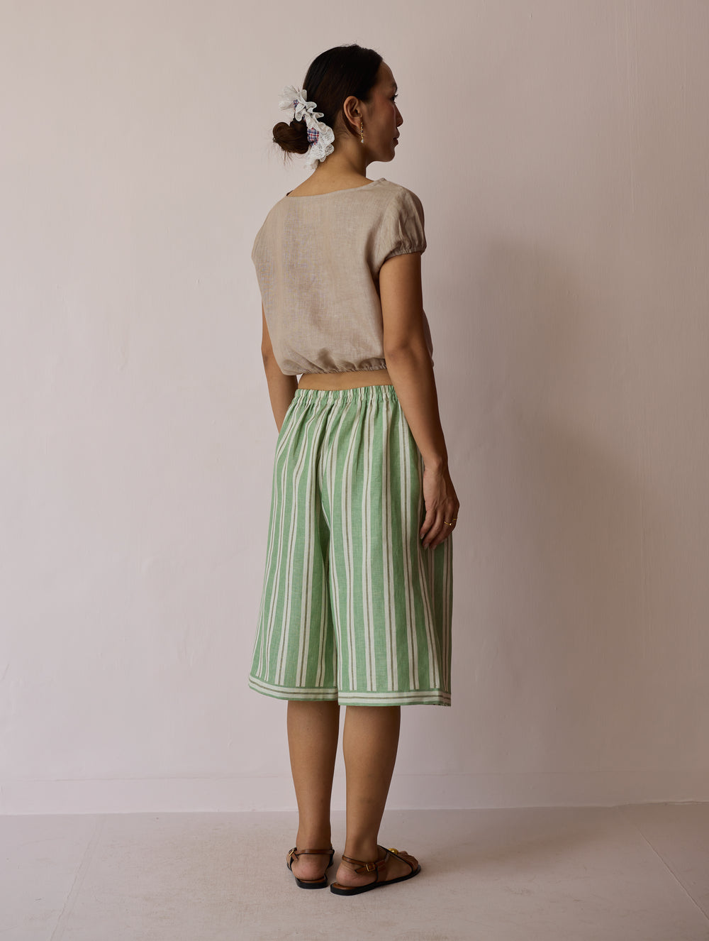 Ena Stripe Linen Jorts - Fern