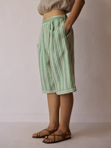 Ena Stripe Linen Jorts - Fern