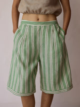 Ena Stripe Linen Jorts - Fern