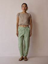 Terra Pleated Hem Stripe Linen Pants - Fern