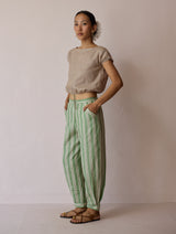 Terra Pleated Hem Stripe Linen Pants - Fern
