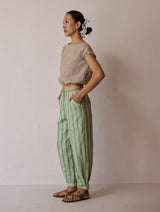 Terra Pleated Hem Stripe Linen Pants - Fern