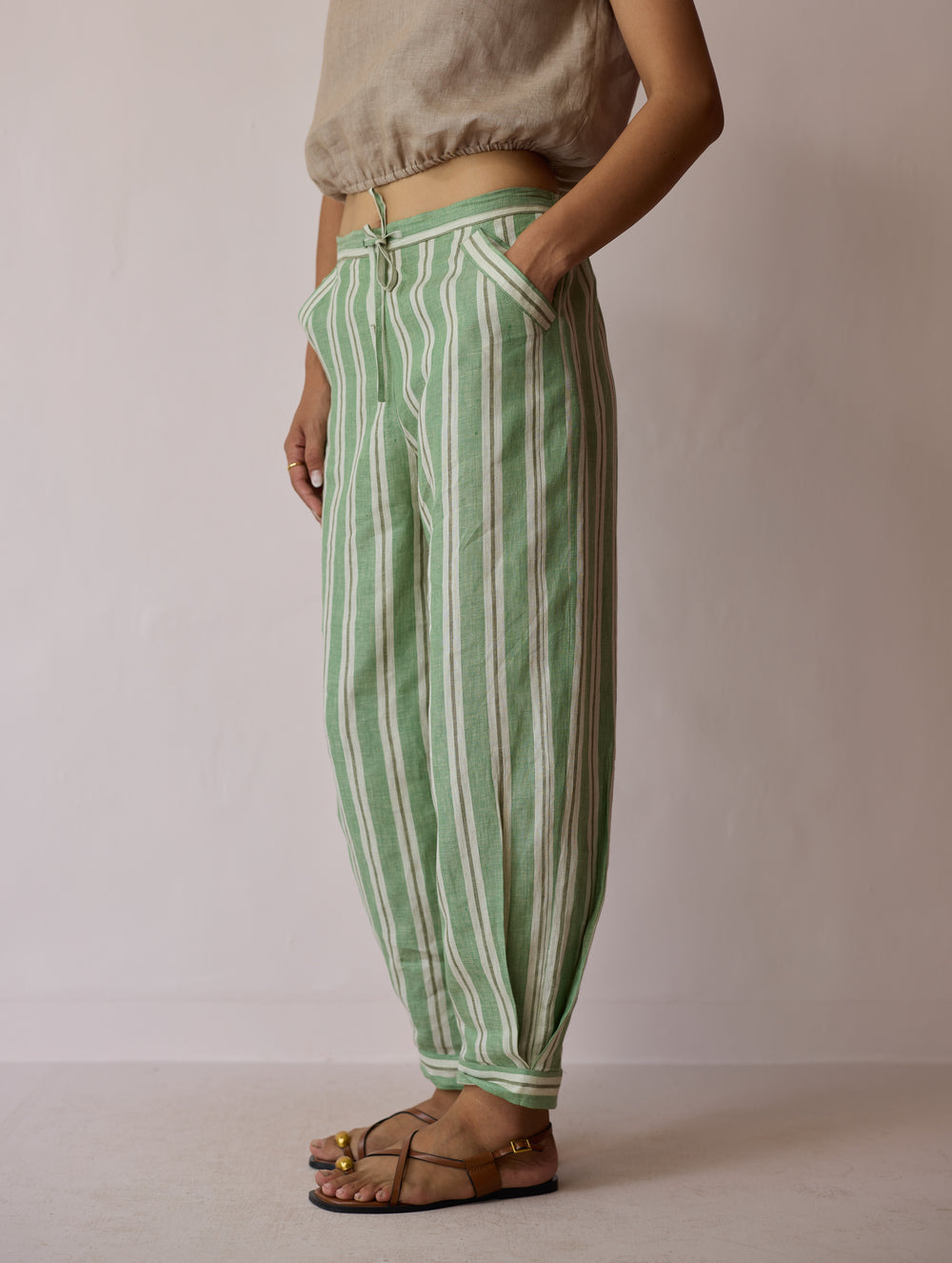 Parvee Block-Printed Linen Kurta Set - Fern