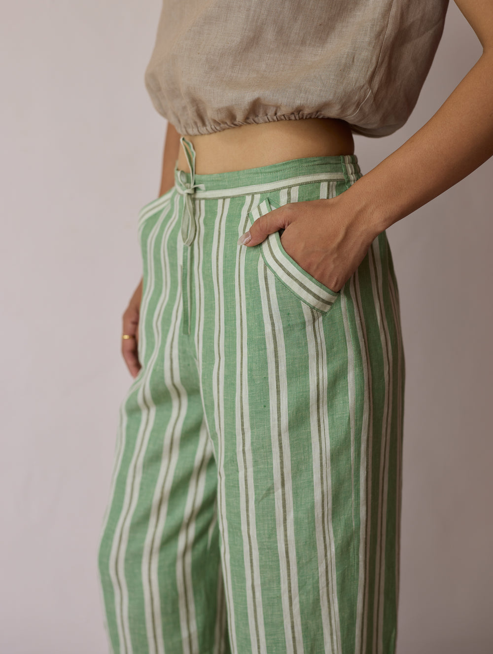 Parvee Block-Printed Linen Kurta Set - Fern